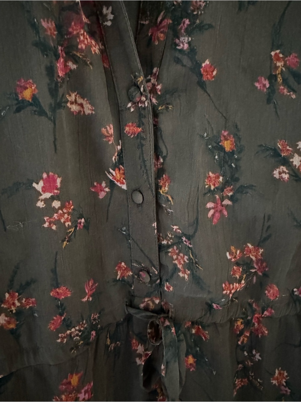 Vero Moda Olive Green Floral Midi Dress with Tie Waist - Picture 3 of 6